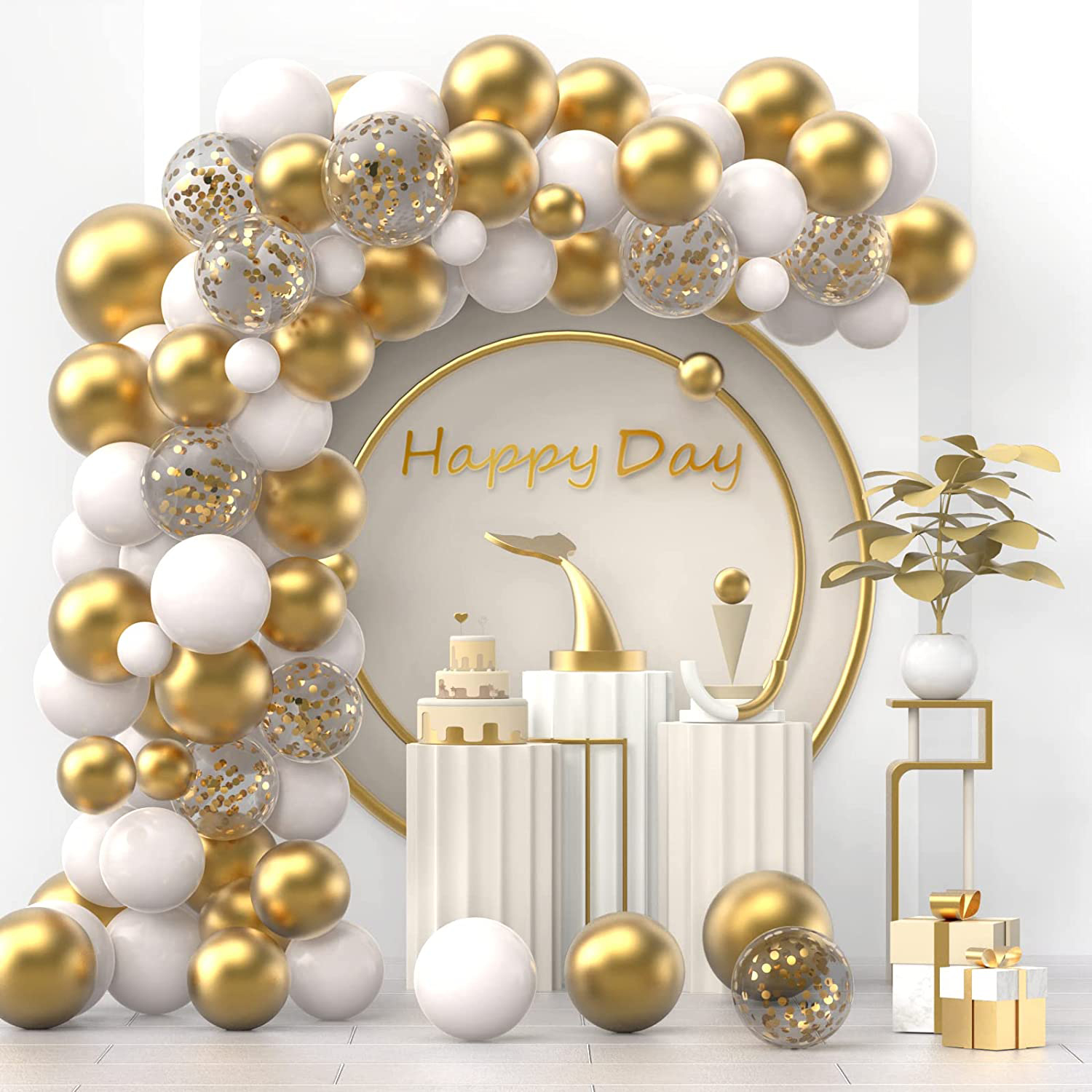 Gold and white elegance balloon arch kit 109pcs